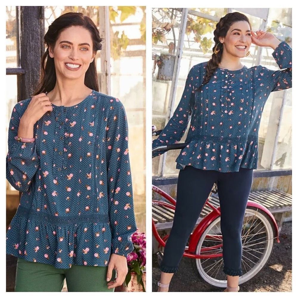 Matilda Jane Brilliant Daydream Dream a Little Dream Floral Polka Dot top Women'
